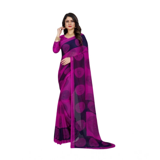 Amfyn Women's Georgette Printed Saree With Unstitched Blouse 5.5Mtr (Purple)