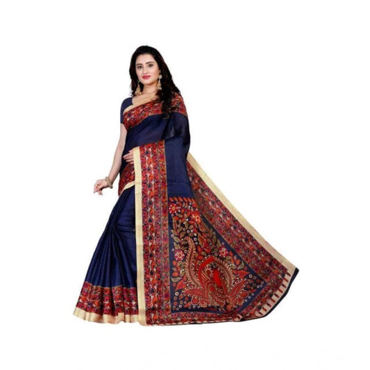 Amfyn Women's Georgette Printed Saree With Unstitched Blouse 5.5Mtr (Navy Blue)