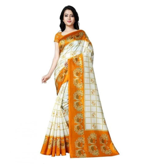 Amfyn Women's Georgette Printed Saree With Unstitched Blouse 5.5Mtr (Mustard)