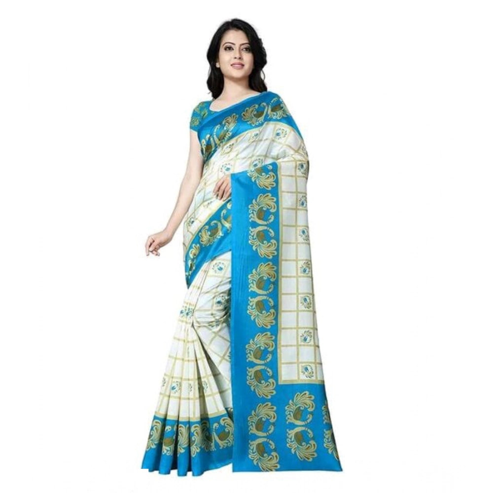 Amfyn Women's Georgette Printed Saree With Unstitched Blouse 5.5Mtr (Blue)