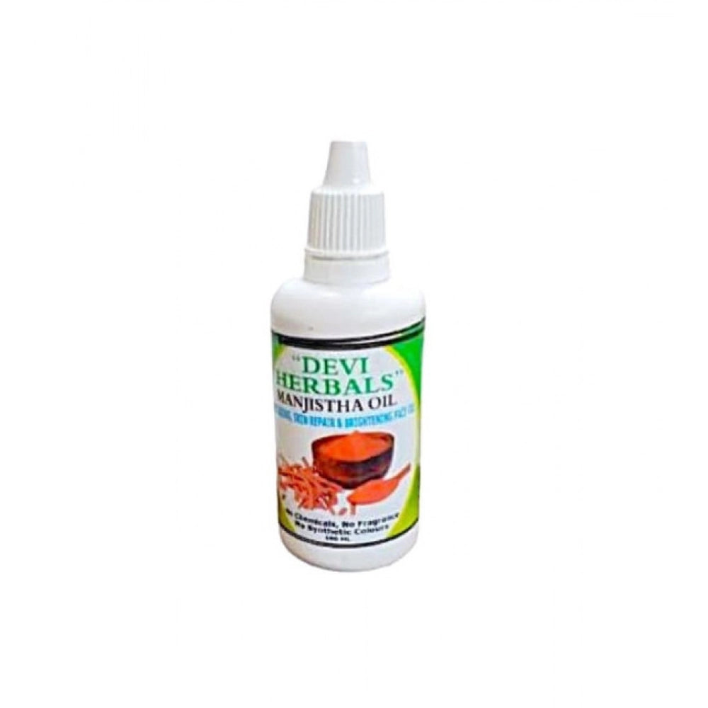DEVI HERBALS manjistha oil bottle with green label and white cap