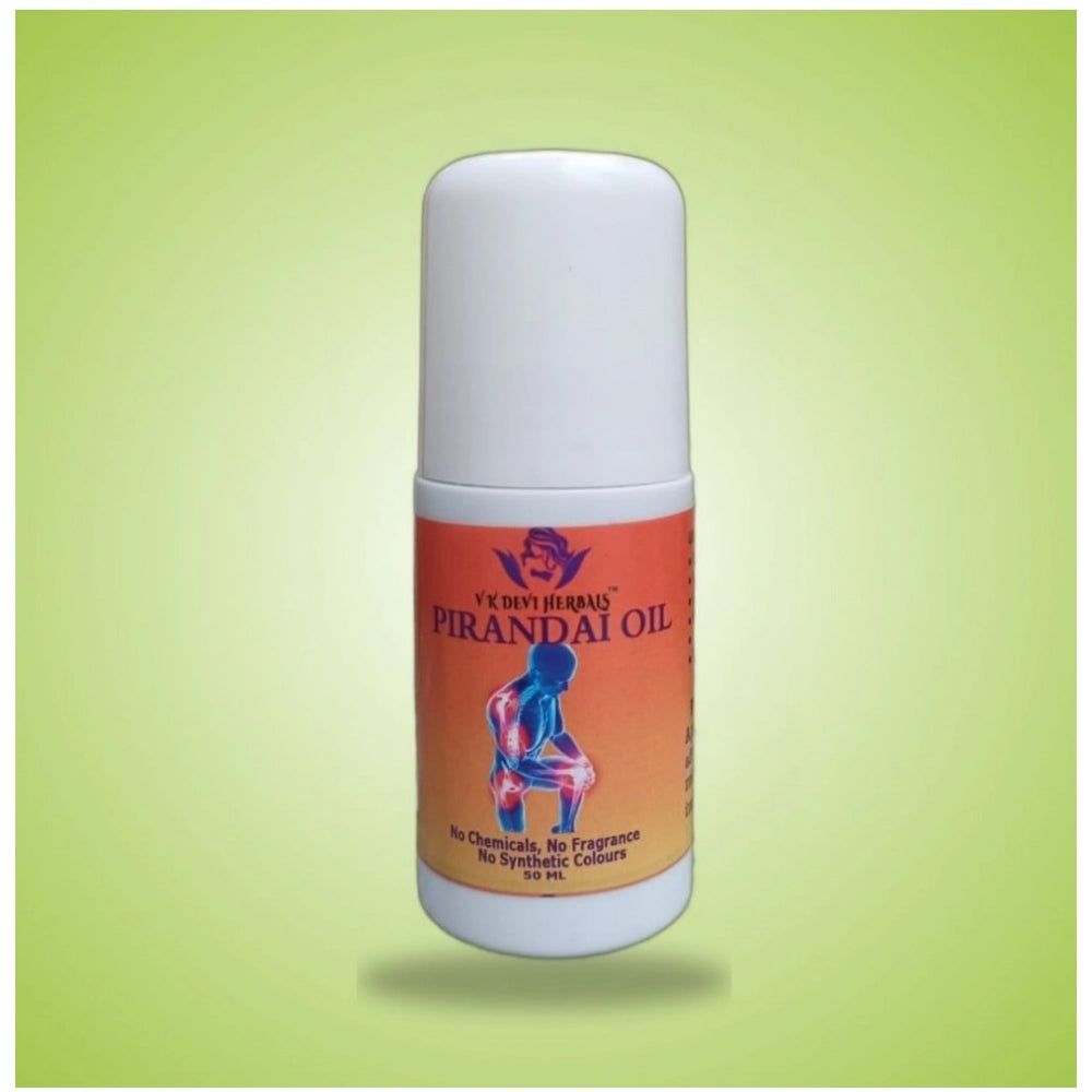 Herbal pirandai oil bottle with white cap and orange label, 50 ml