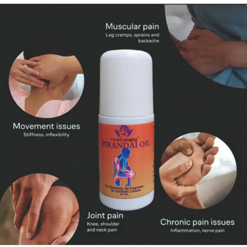 White-capped oil bottle with orange label for pain relief, 50 ml