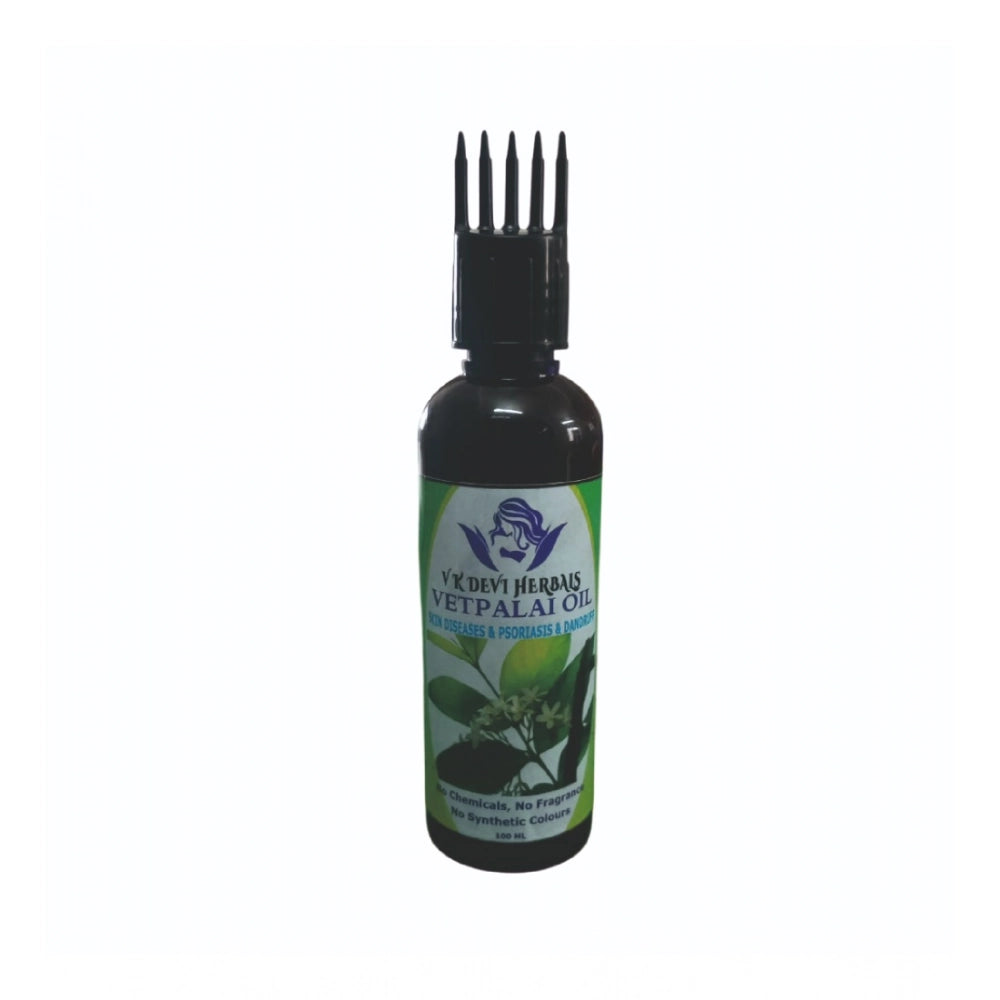 100 ml herbal hair oil bottle with black dropper cap and green label.