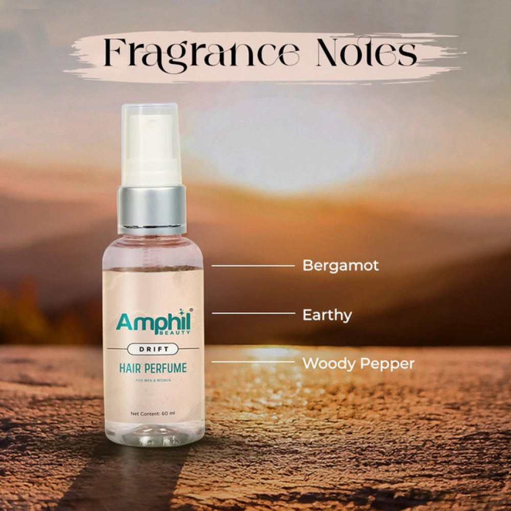 Amphi Drift hair perfume mist spray with fragrance notes: Bergamot, earthy, woody pepper