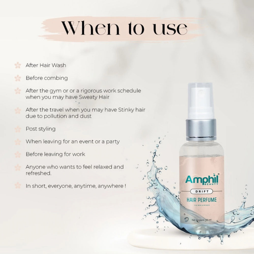 Amphi Drift unisex hair perfume mist spray bottle with water splash and pump cap
