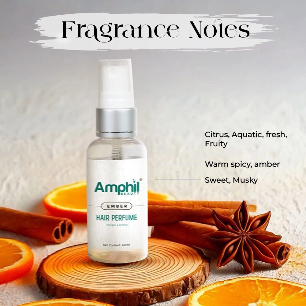 Amphil Ember hair perfume mist spray bottle with fragrance notes label