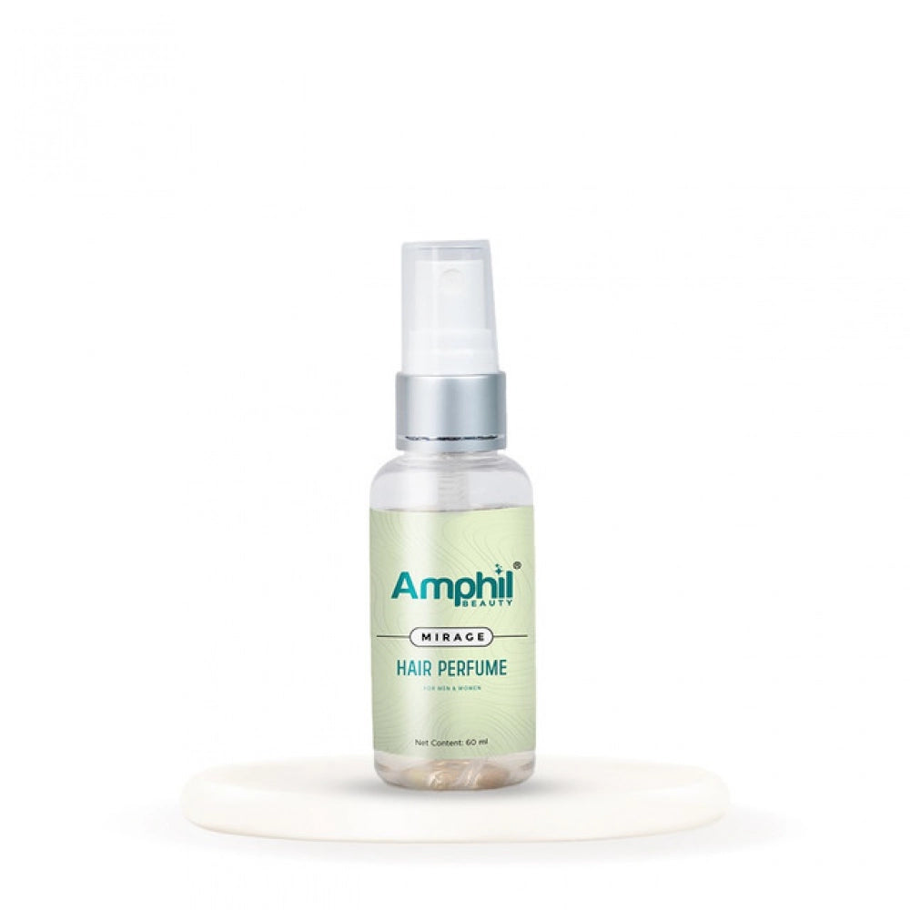 Hair perfume mist spray bottle with clear pump and Amphil Mirage label