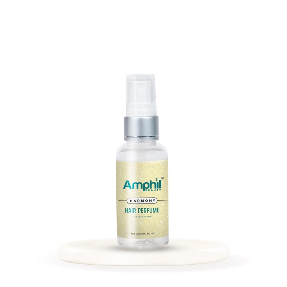 Hair perfume mist spray bottle with golden liquid and clear pump cap