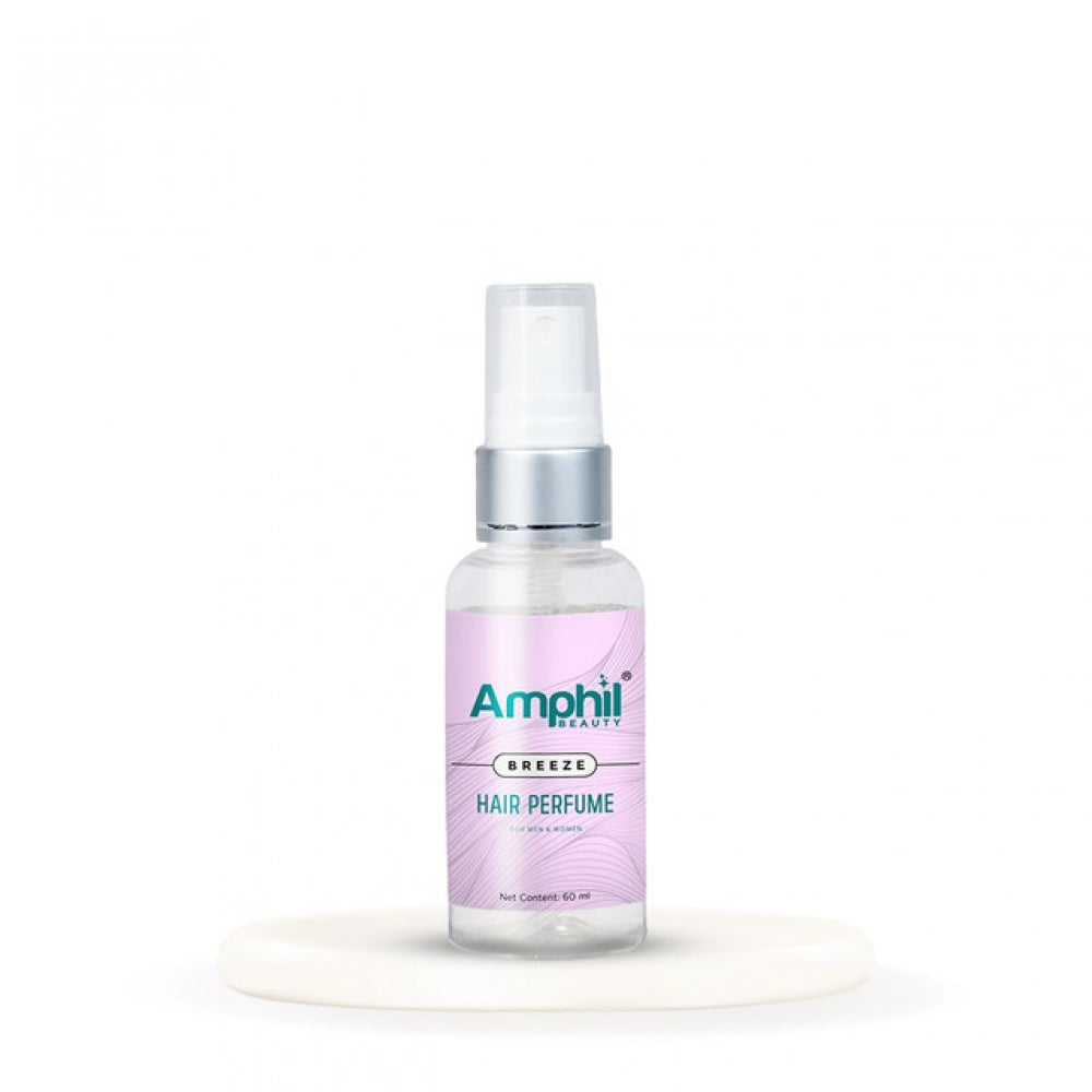 Amphi Breeze hair perfume mist spray bottle with transparent pump and lilac liquid