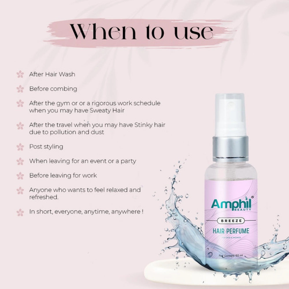 Amphi Breeze hair perfume mist spray bottle with water splash around base