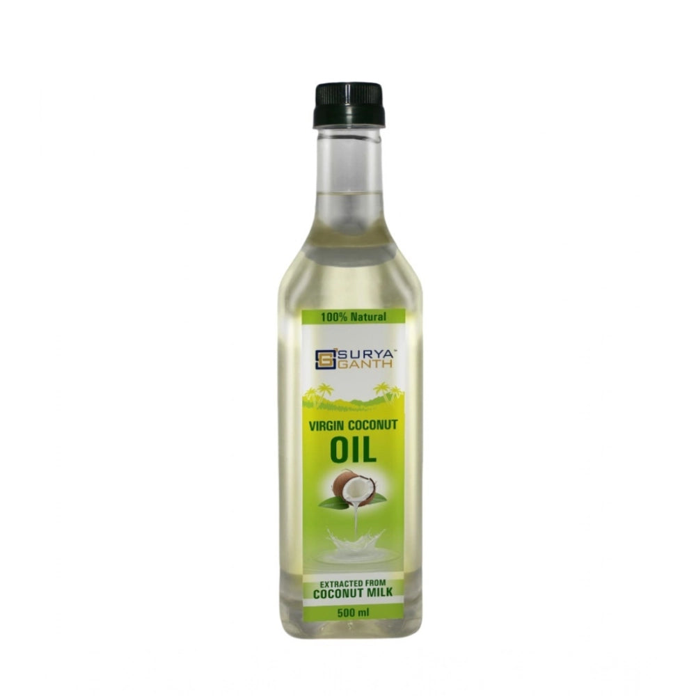 Virgin coconut oil bottle, 500 ml, black cap, green label