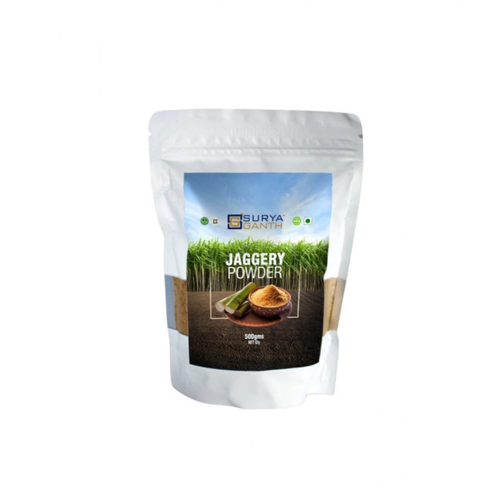 Surya Ganth jaggery powder in white stand-up pouch, front label