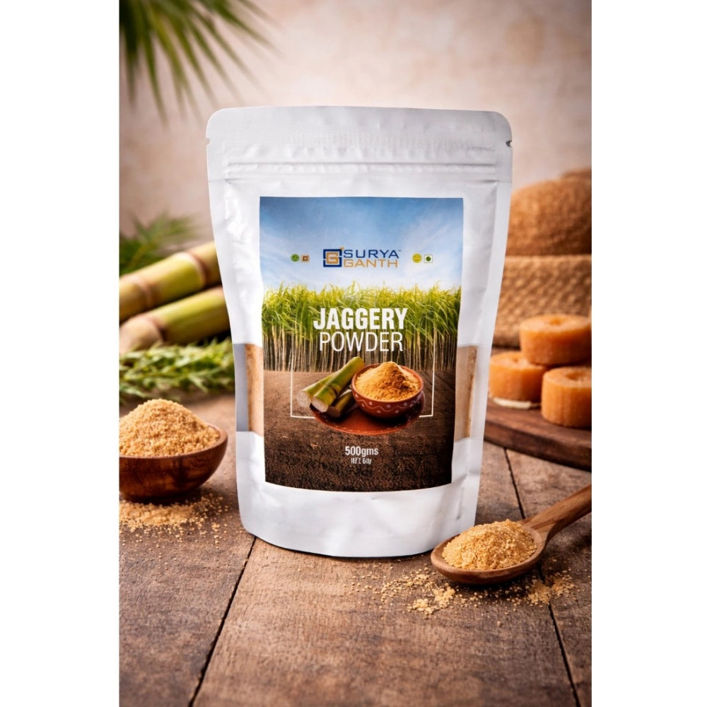 Surya Ganth jaggery powder white pouch with front label