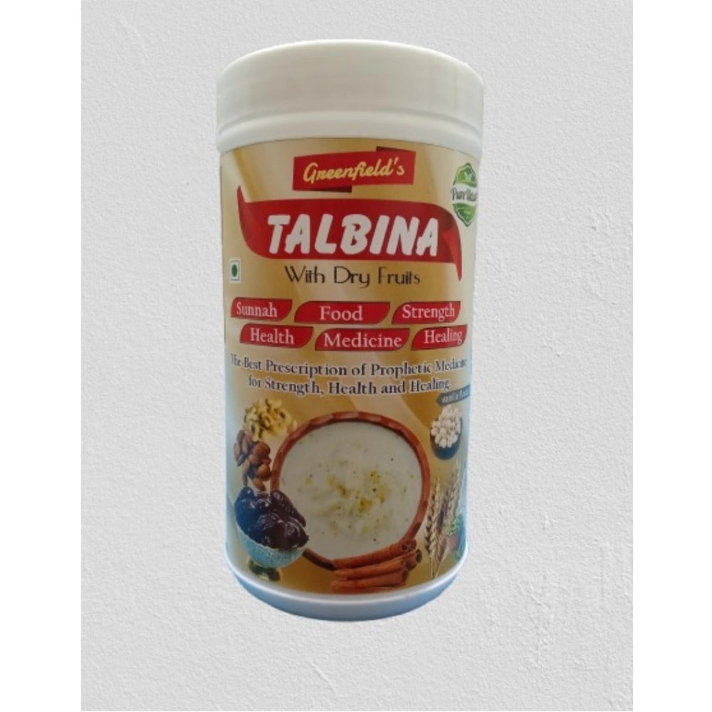 Greenfield's Talbina jar, roasted barley & dry fruits, 250 g, front label