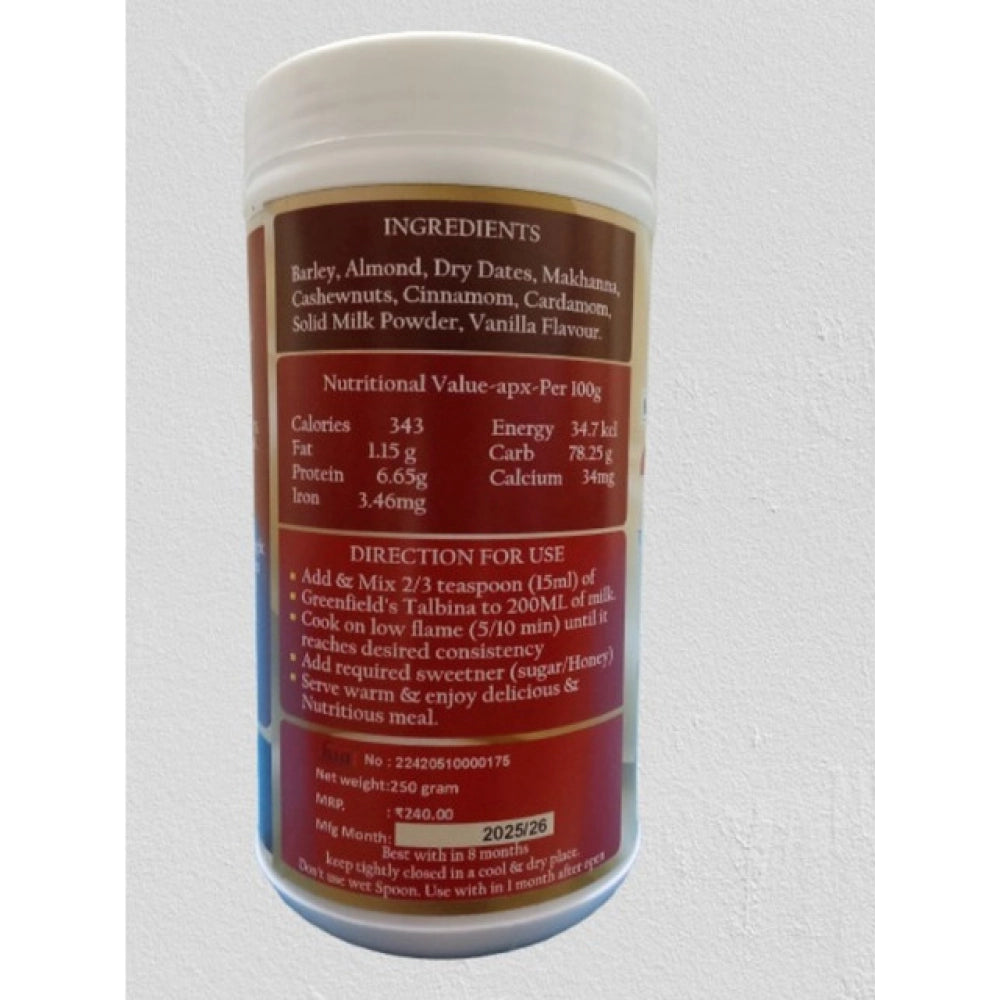 Greenfield's Talbina jar, ingredients and nutrition facts, 250 g