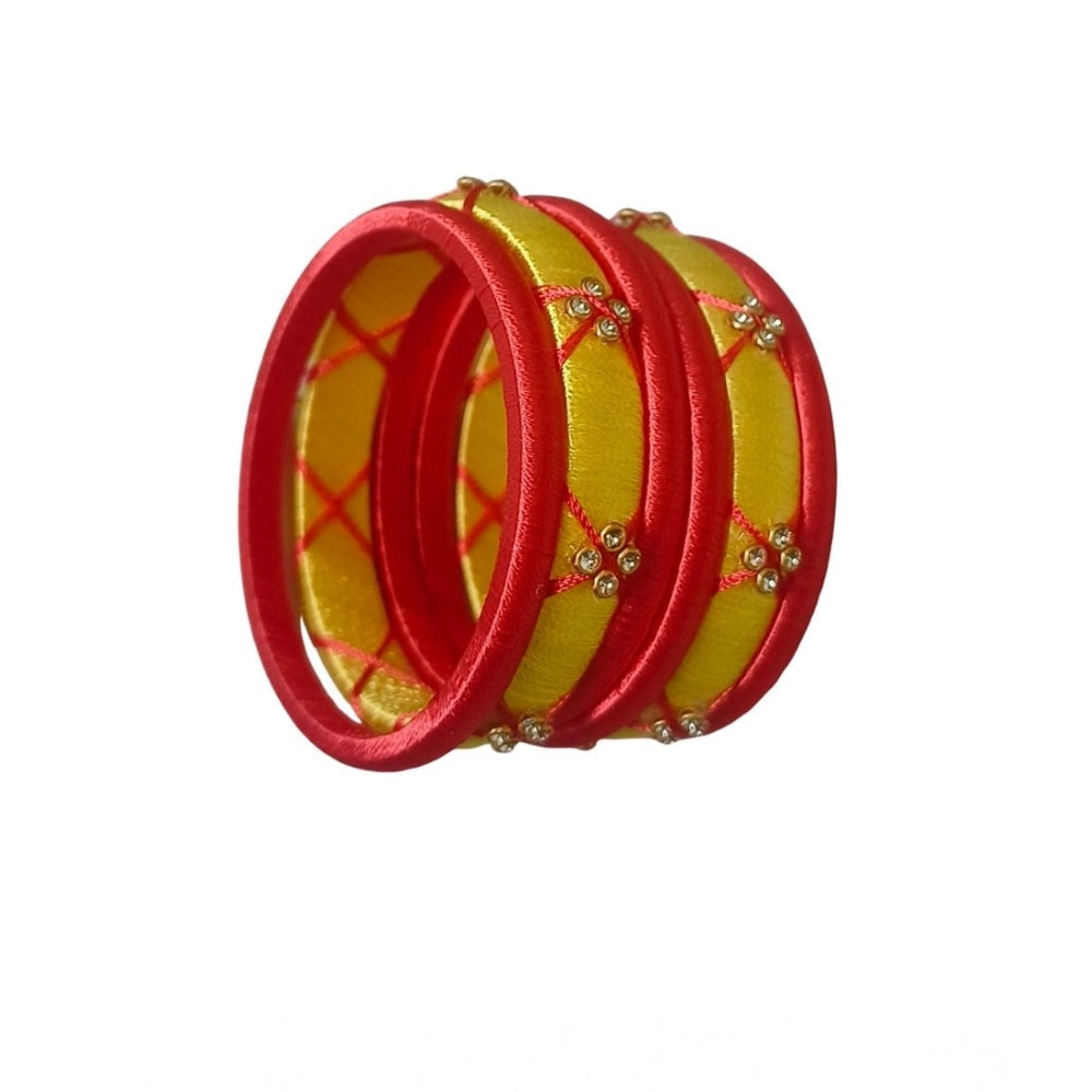 Amfyn Women's Plastic Silk Thread Bangles (Lemon Yellow, Size: 2.2)
