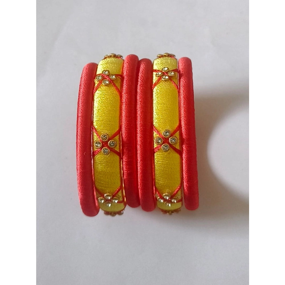 Amfyn Women's Plastic Silk Thread Bangles (Lemon Yellow, Size: 2.2)
