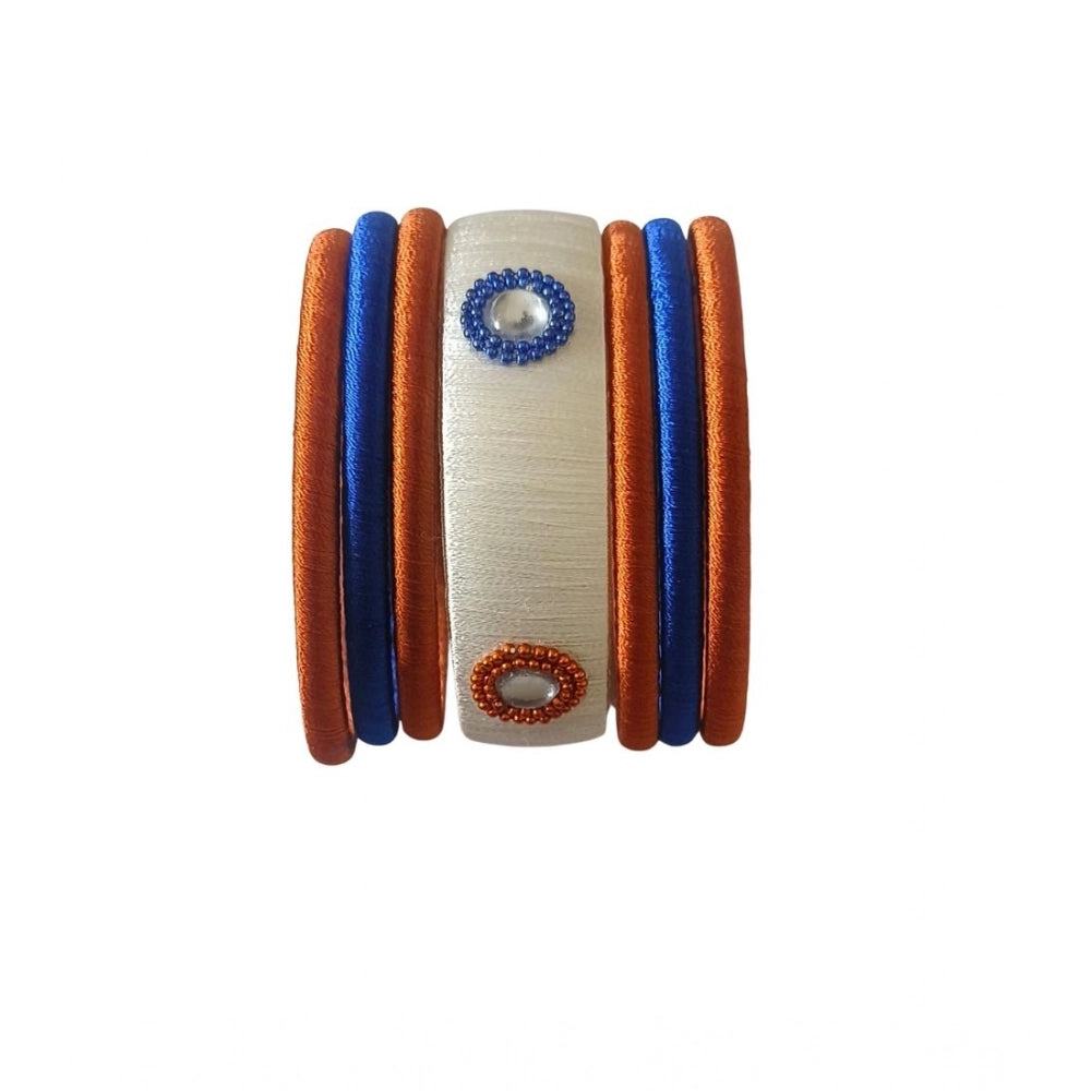 Amfyn Women's Plastic Silk Thread Bangles (White-Brown-Blue, Size: 2.8)