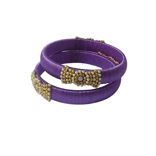 Amfyn Women's Plastic Silk Thread Bangles (Light Violet, Size: 2.4)