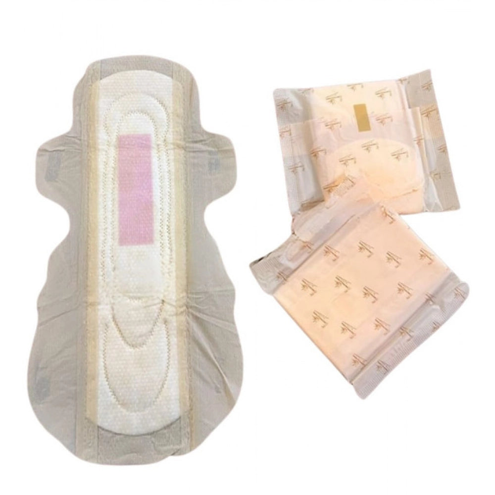 Amfyn Pack of_12 Pcs Cotton Bamboo Sanitary Pads with Wings (White, each pack_6 pads)