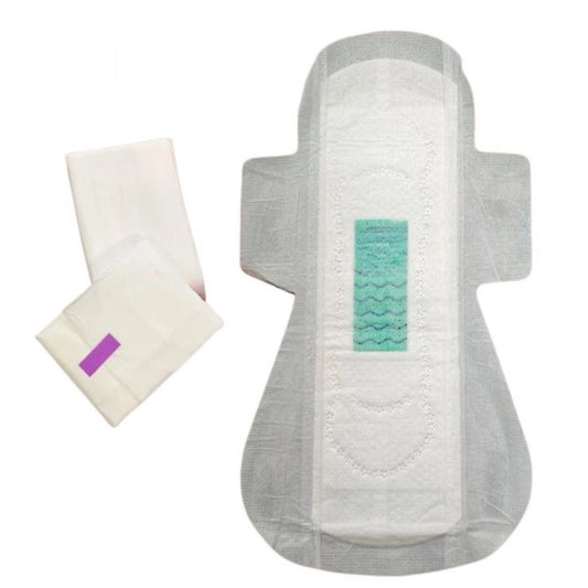 Amfyn Pack of_12 Pcs Cotton Green wave Anion Sanitary Pads with Wings (White)