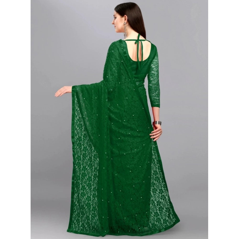 Amfyn Women's Net Self Design Saree With Unstitched Blouse 5.5Mtr (Green)
