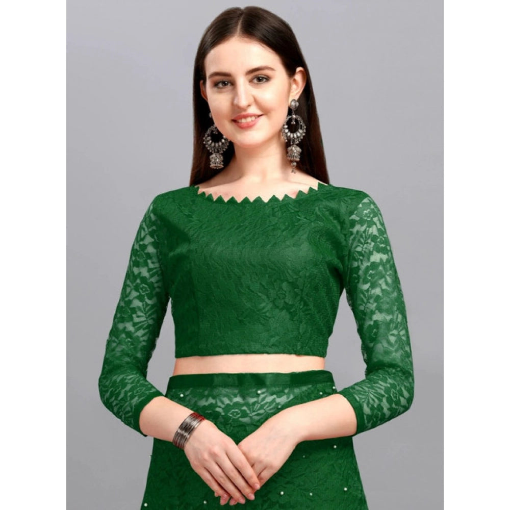 Amfyn Women's Net Self Design Saree With Unstitched Blouse 5.5Mtr (Green)