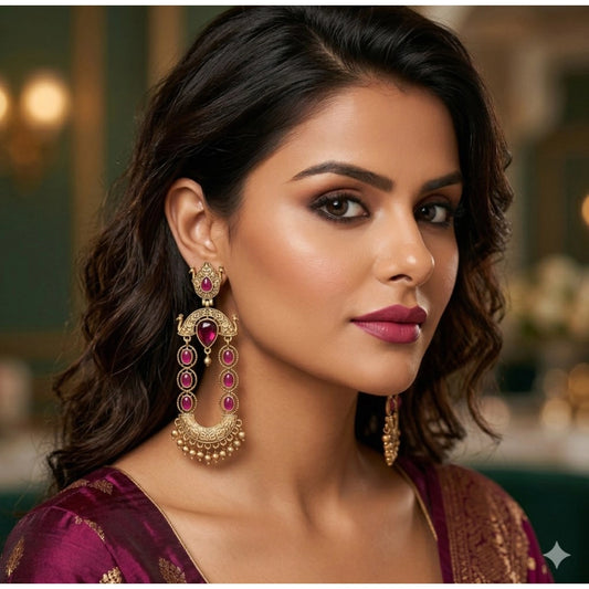 Amfyn Women's Zinc Alloy Gold Plated Chandbali Earrings (Multicolor)