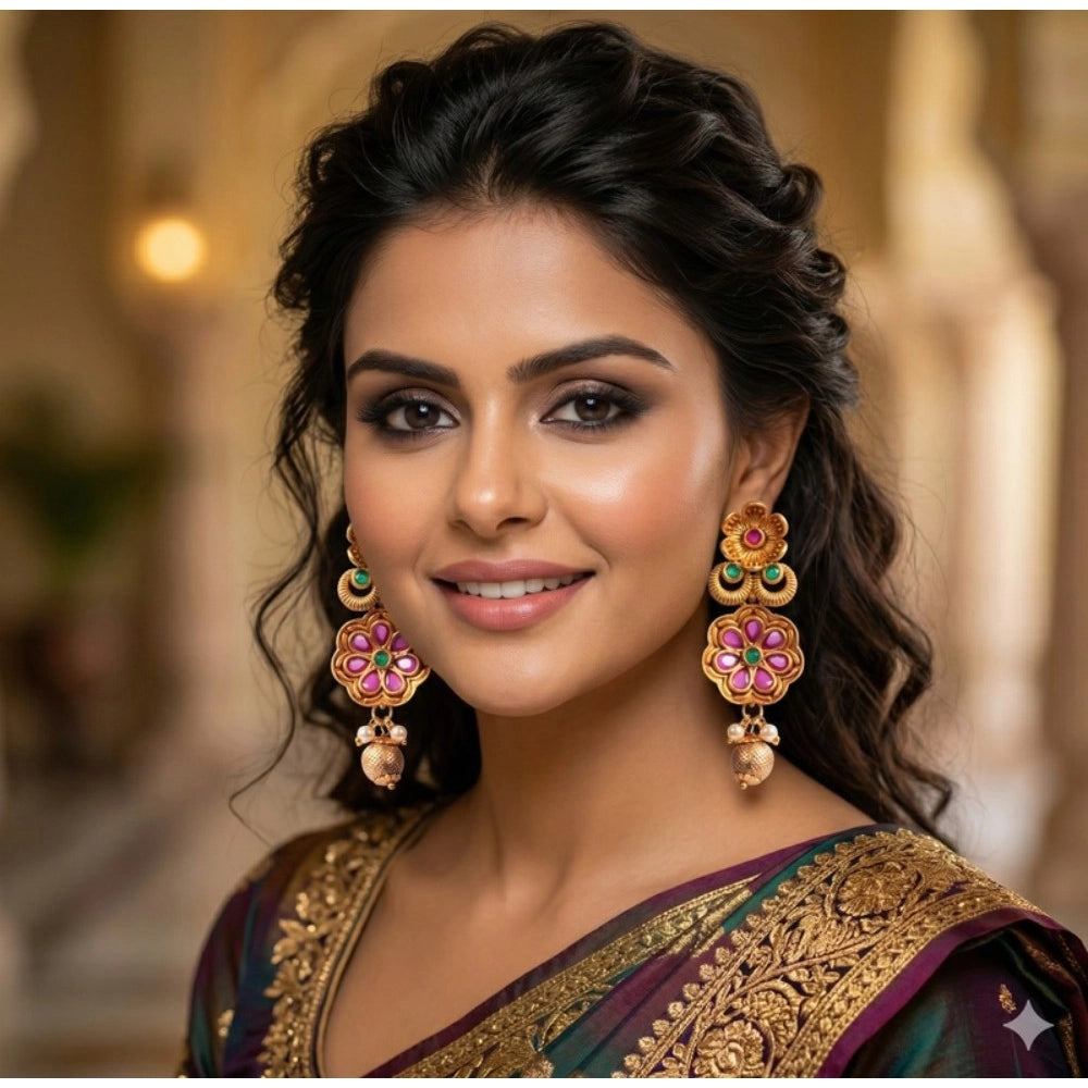 Amfyn Women's Zinc Alloy Gold Plated Jhumka Earrings (Multicolor)