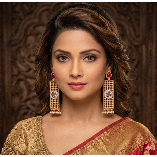 Amfyn Women's Zinc Alloy Gold Plated Dangler Earrings (Multicolor)