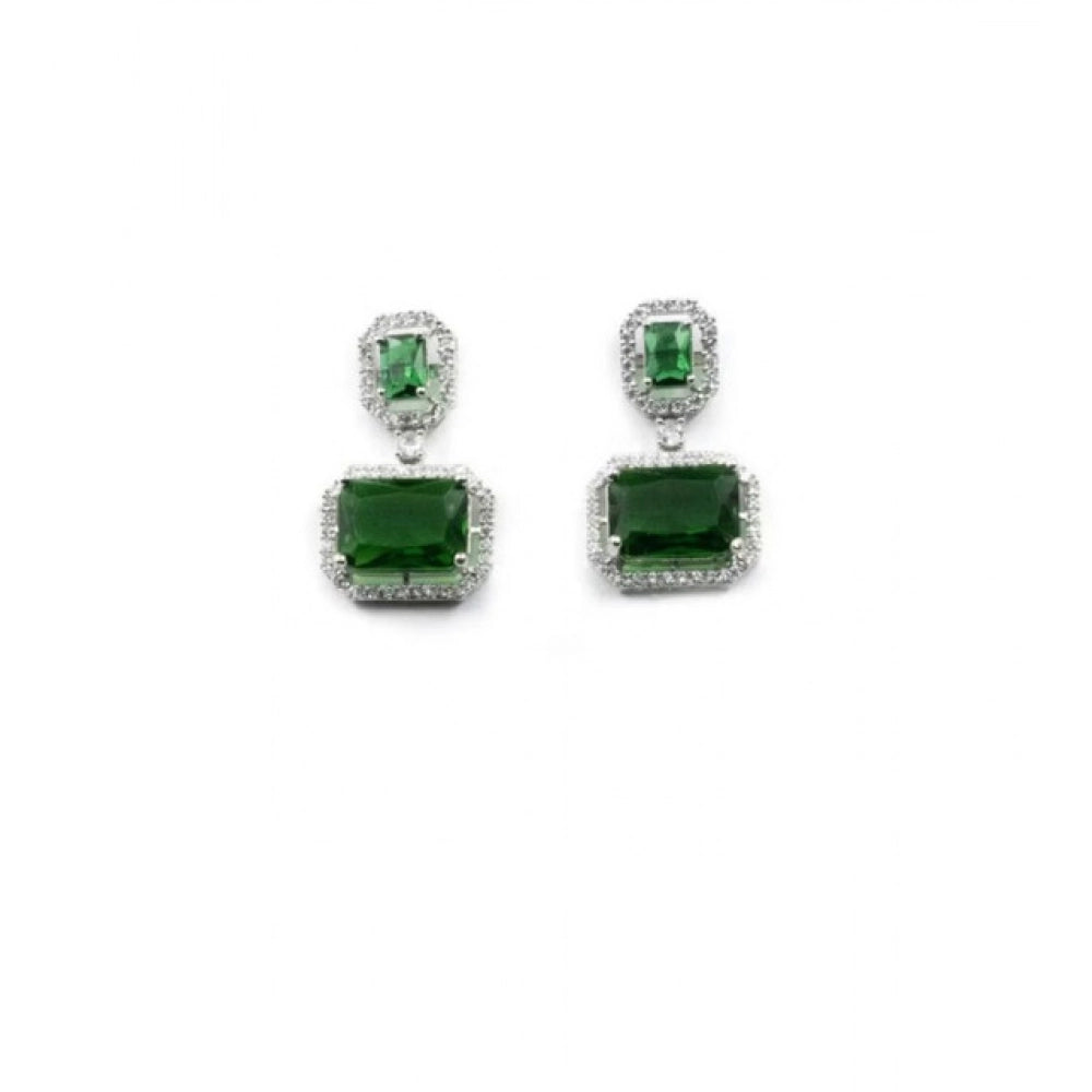 Amfyn Women's Brass Silver Plated Drop Earrings (Green)