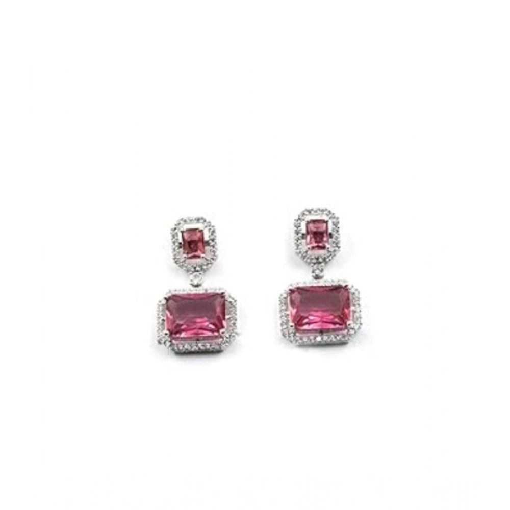 Amfyn Women's Brass Silver Plated Drop Earrings (Red)