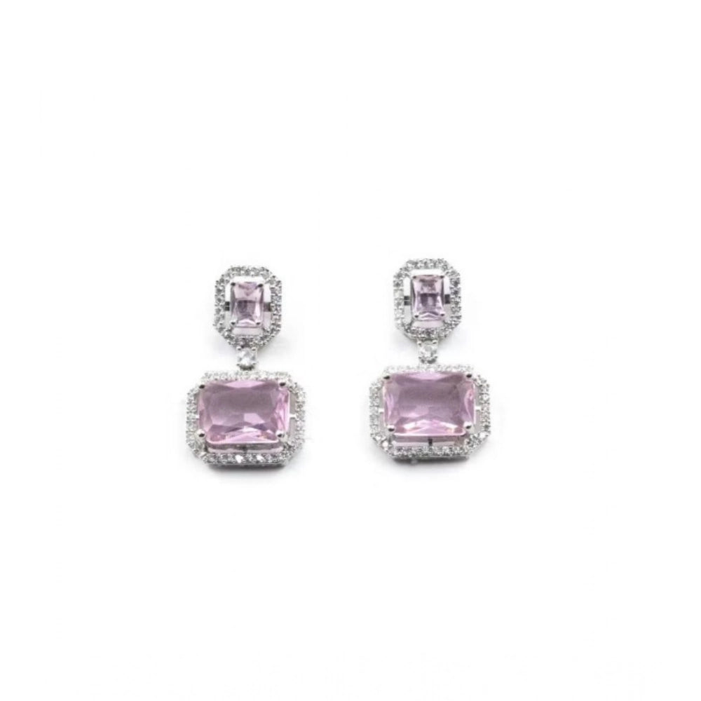 Amfyn Women's Brass Silver Plated Drop Earrings (Pink)