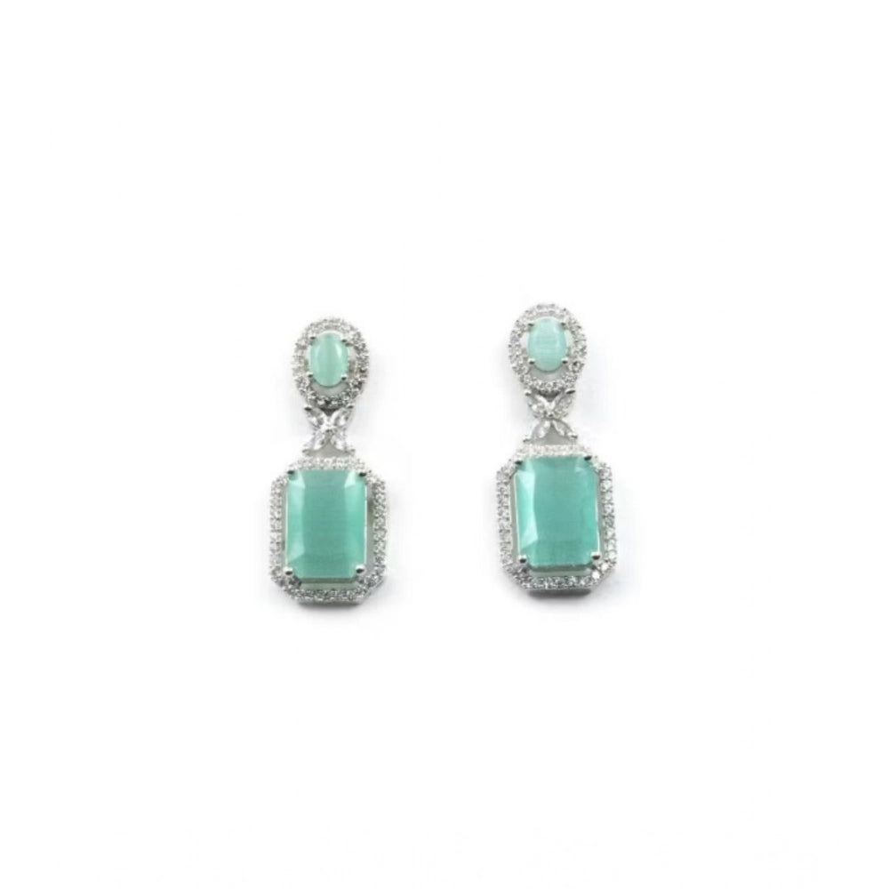 Amfyn Women's Brass Silver Plated Drop Earrings (Turquoise)