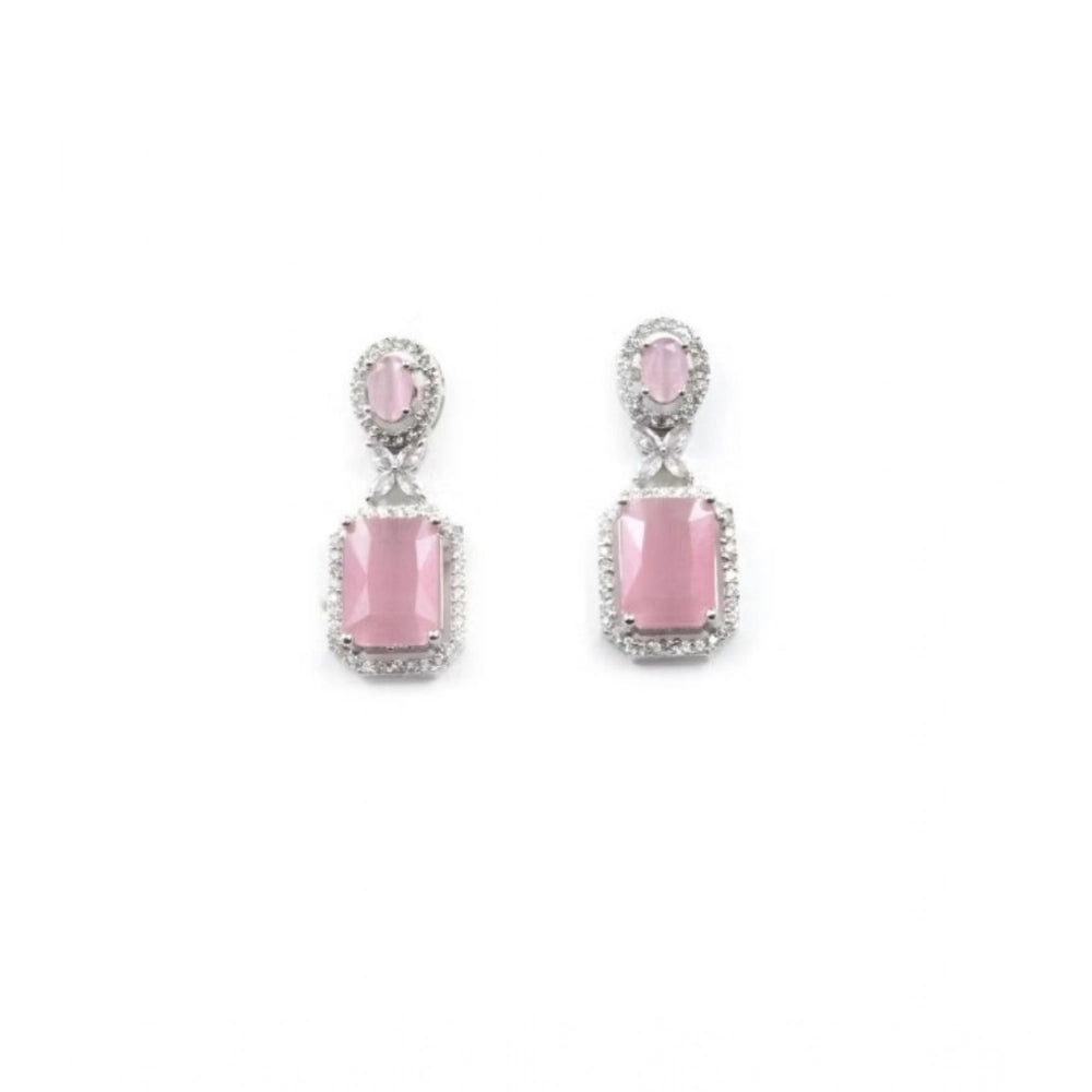 Amfyn Women's Brass Silver Plated Drop Earrings (Pink)