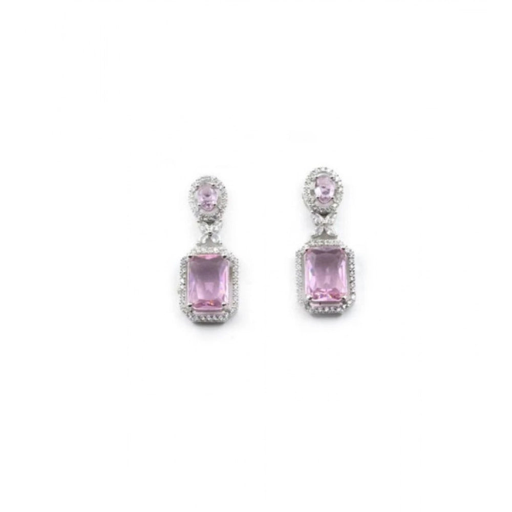 Amfyn Women's Brass Silver Plated Drop Earrings (Pink)