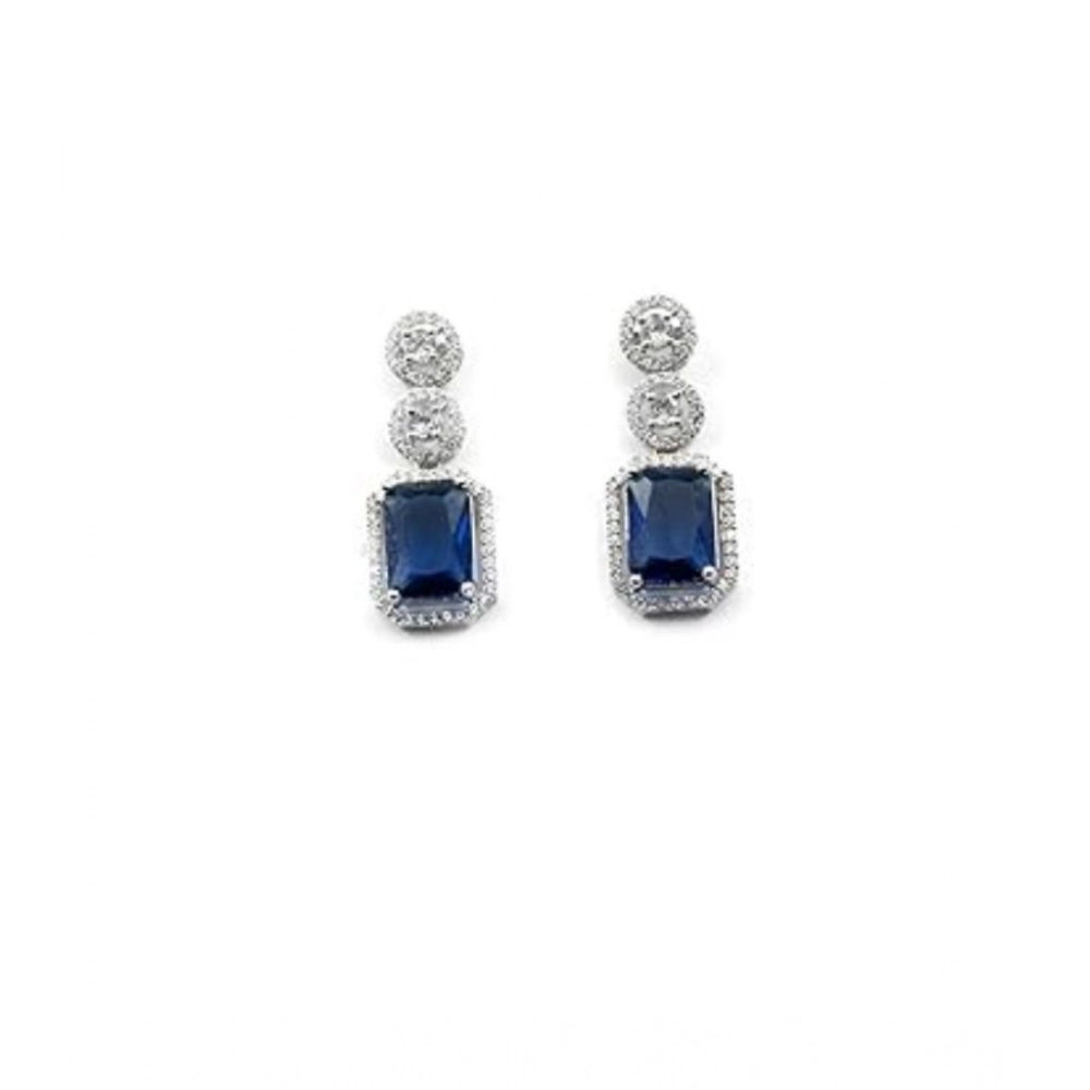 Amfyn Women's Brass Silver Plated Drop Earrings (Blue)