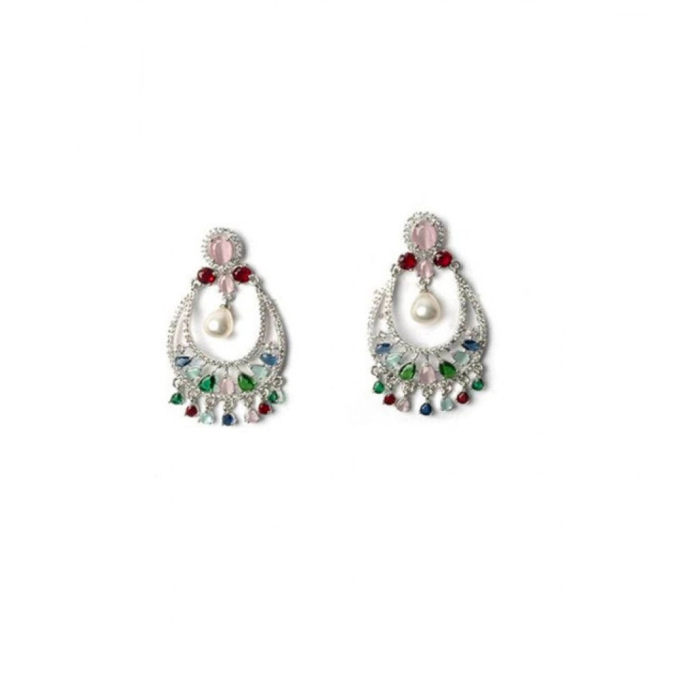 Amfyn Women's Brass Silver Plated Chandbali Earrings (Multicolor)