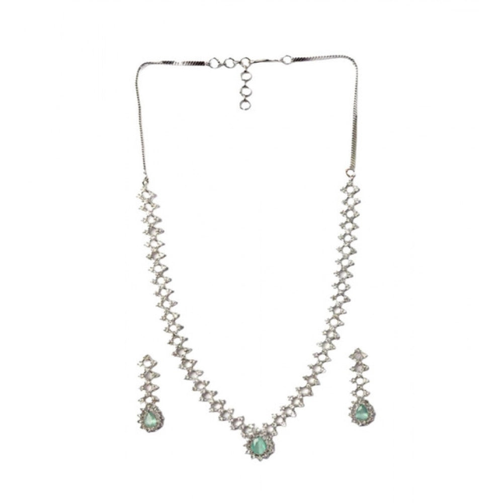 Amfyn Women's Brass Silver Plated Necklace set (Turquoise)