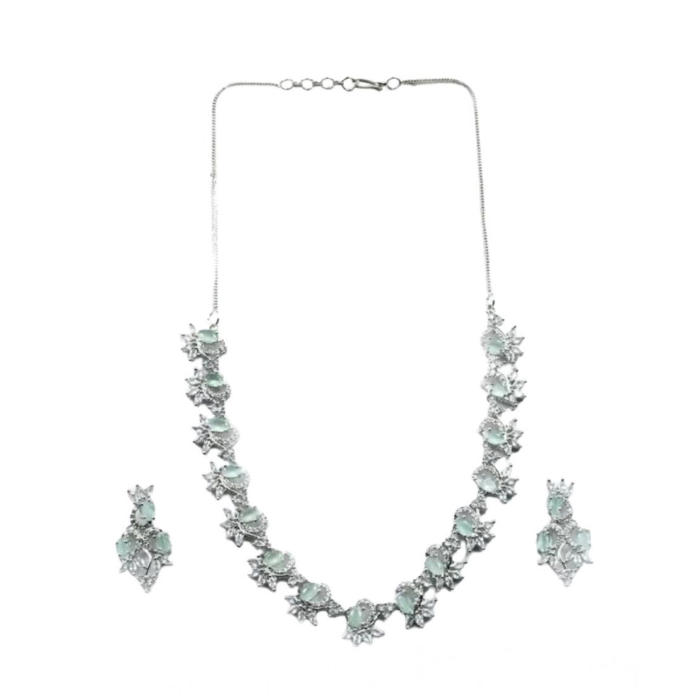 Amfyn Women's Brass Silver Plated Necklace set (Turquoise)