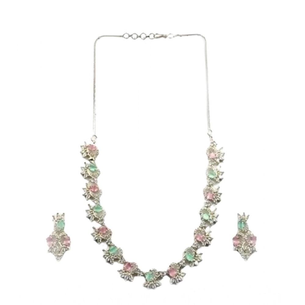Amfyn Women's Brass Silver Plated Necklace set (Multicolor)