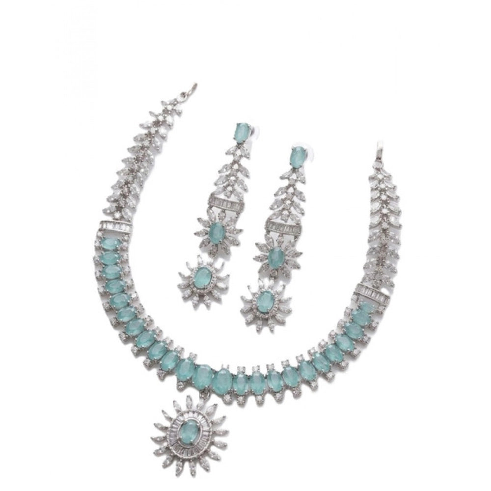 Amfyn Women's Brass Silver Plated Necklace set (Turquoise)