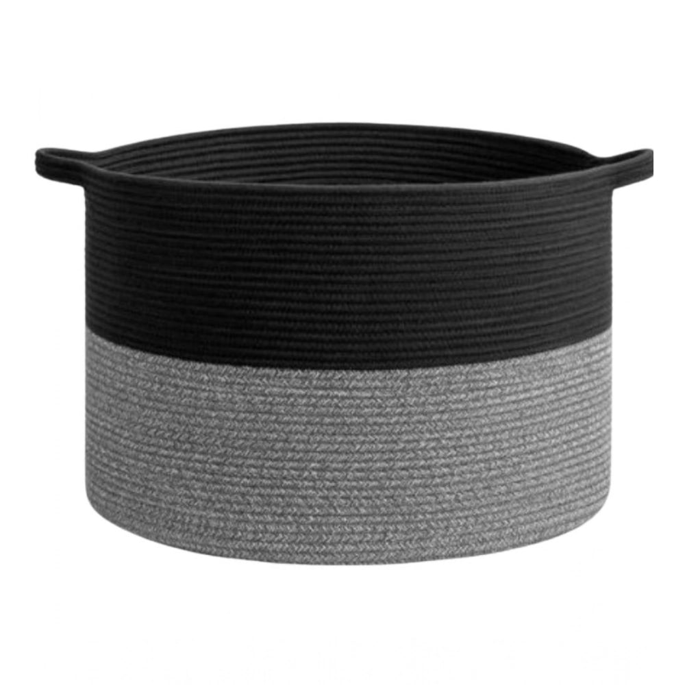 Amfyn Cotton Pack Of_1 16x14 Inch Storage Basket For Clothes With Out Lid (Black-Black-Kidi)