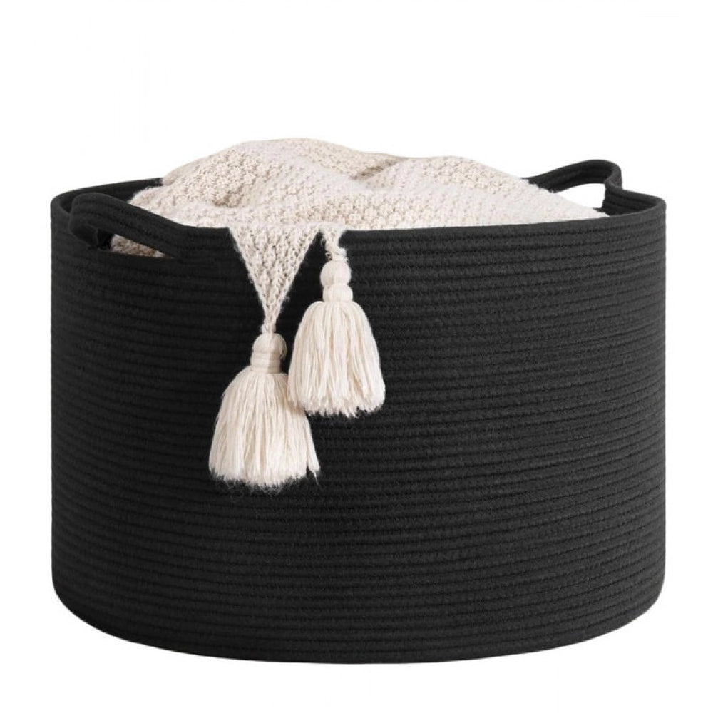 Amfyn Cotton Basket 14x12 Inch Storage Basket For Clothes With Out Lid (Black)
