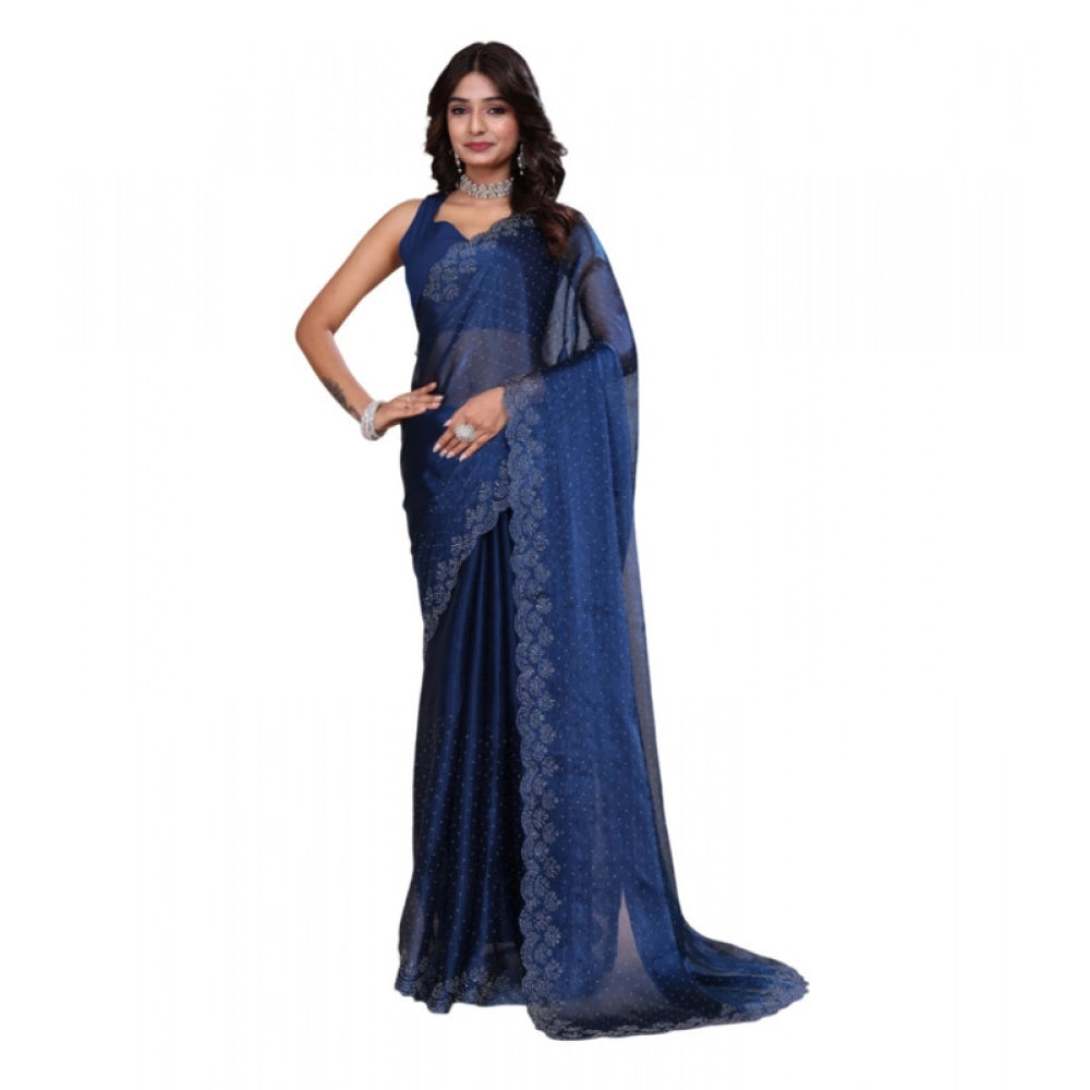 Amfyn Women's Jimmy choo Embellished Bollywood Saree With Unstitched Blouse 5.5Mtr (Blue)