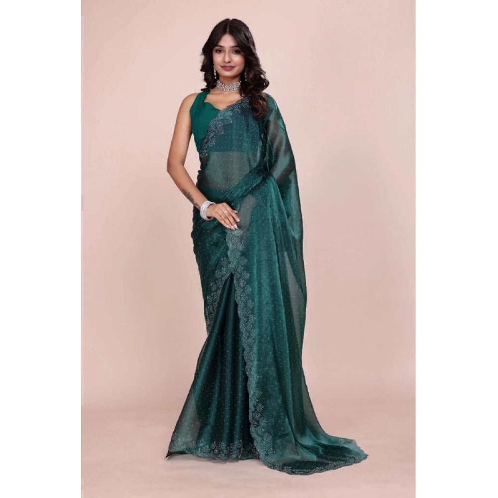 Amfyn Women's Jimmy choo Embellished Bollywood Saree With Unstitched Blouse 5.5Mtr (Green)