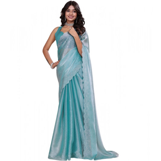 Amfyn Women's Jimmy choo Embellished Bollywood Saree With Unstitched Blouse 5.5Mtr (Light Blue)