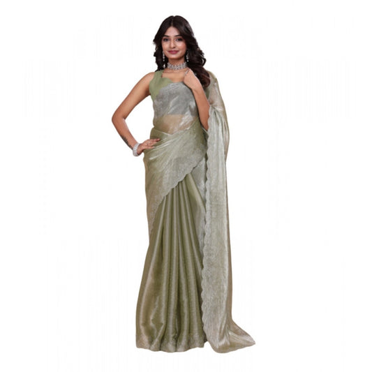 Amfyn Women's Jimmy choo Embellished Bollywood Saree With Unstitched Blouse 5.5Mtr (Light Green)