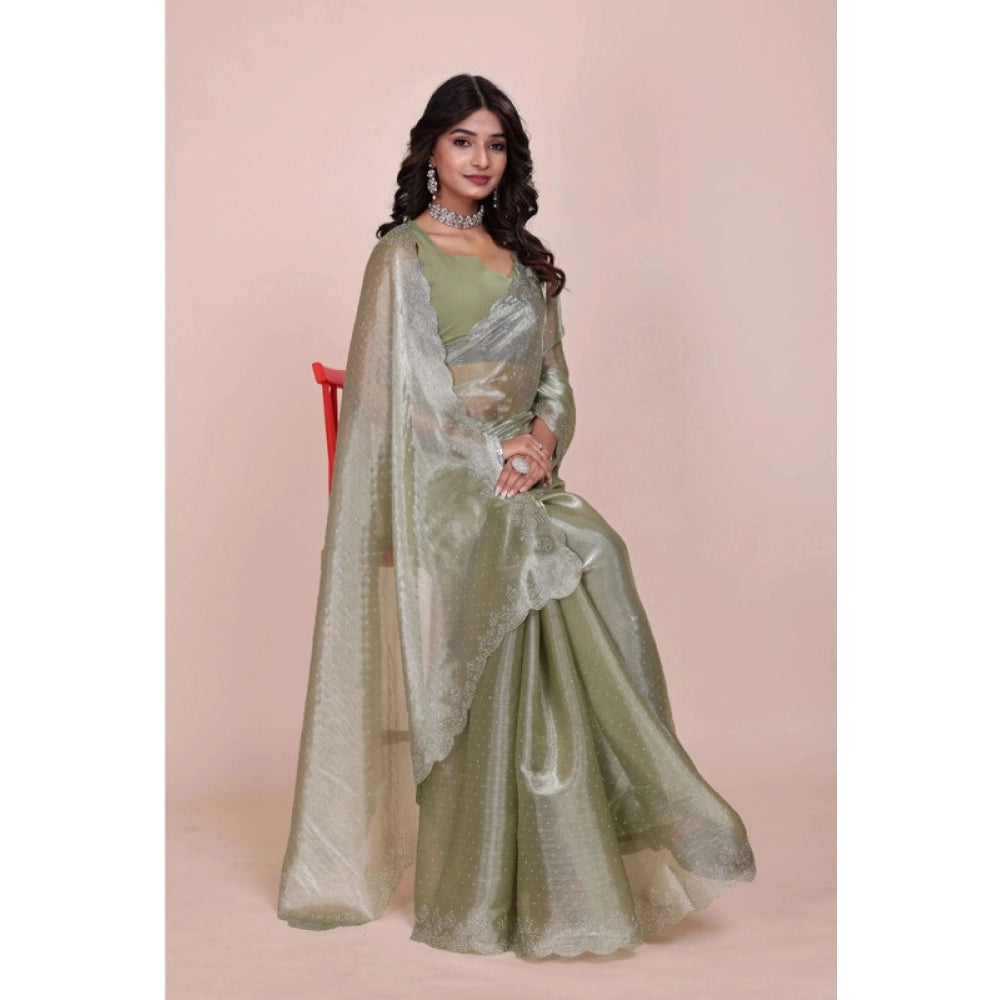 Amfyn Women's Jimmy choo Embellished Bollywood Saree With Unstitched Blouse 5.5Mtr (Light Green)